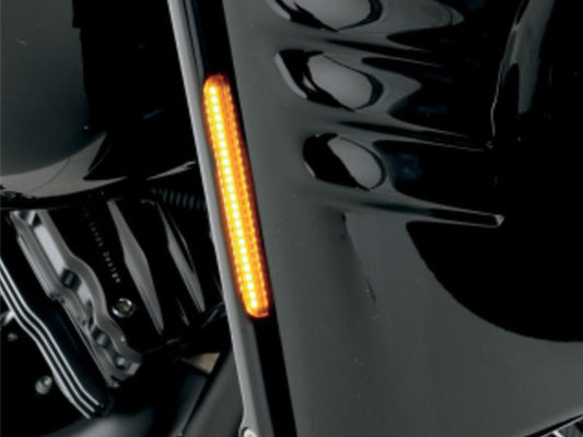 Front Indicator Turn Signal Strips with Smoked Lens & Amber LED's - Black. Fits FLST 1990-2017.