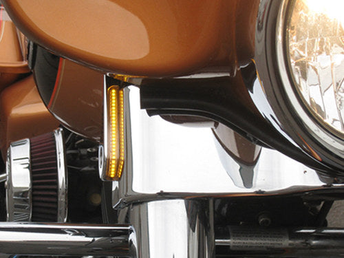 Front Indicator Turn Signal Strips with Clear Lens & Amber LED's - Chrome. Fits Street Glide 2006-2023