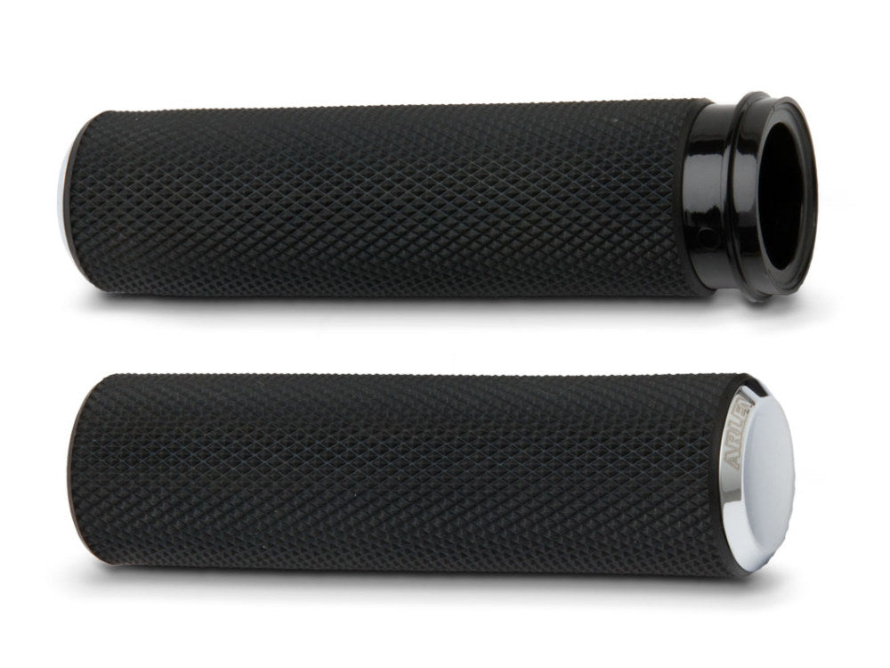 Knurled Fusion Handgrips - Chrome. Fits H-D with Throttle Cable.