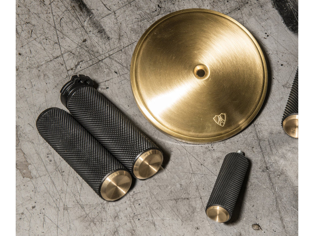 Knurled Fusion Handgrips - Brass. Fits H-D with Throttle Cable.