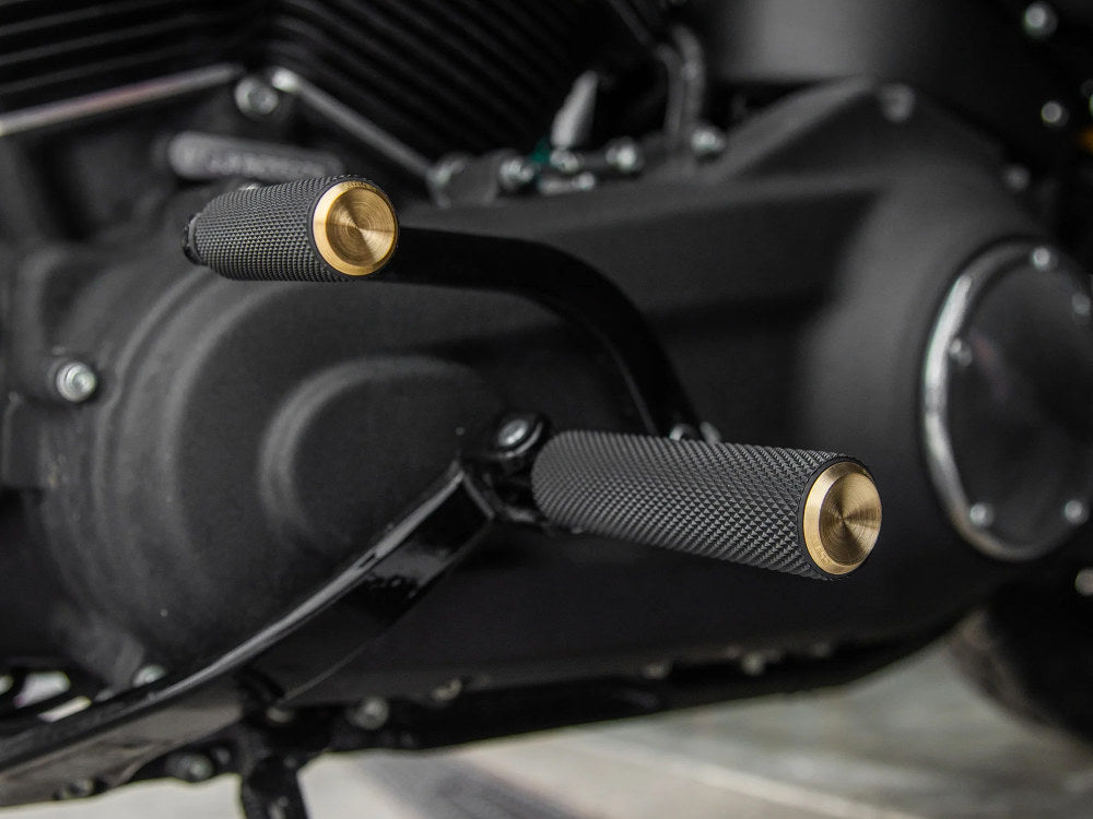 Knurled Fusion Footpegs - Brass. Fits Softail 2018up Front Rider