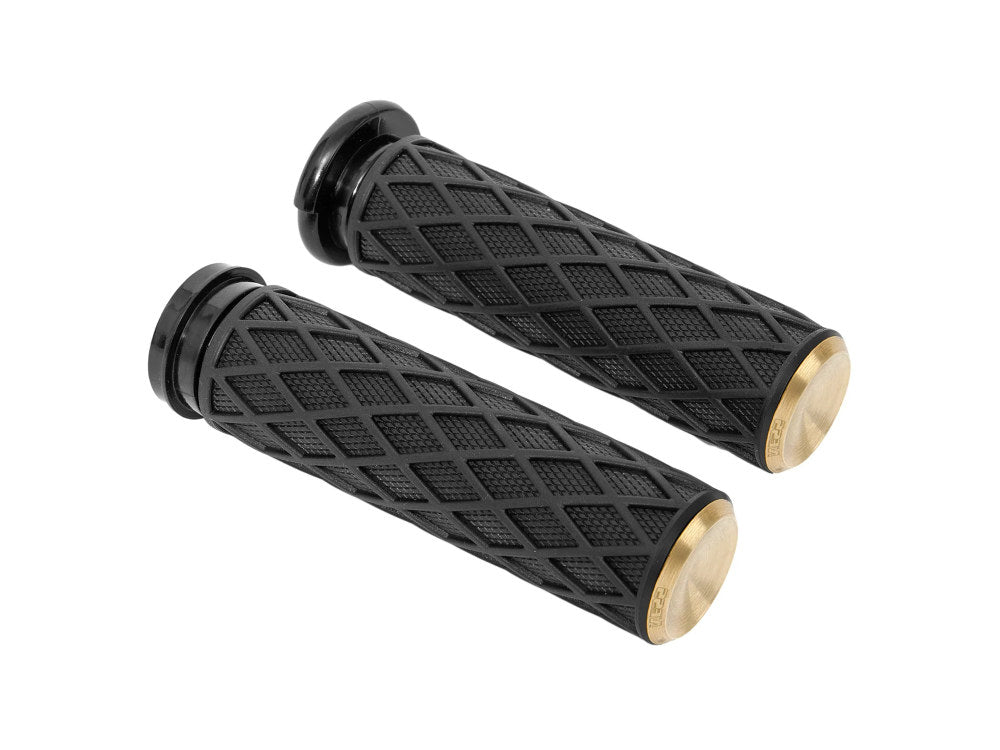 Diamond Handgrips - Brass. Fits Big Twin 2008-2024 with Throttle-by-Wire