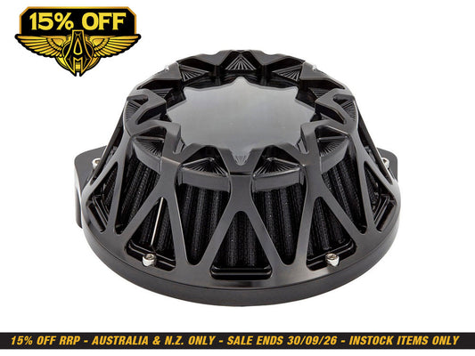 Crossfire Air Cleaner Kit - Black. Fits Softail 2000-2015, Dyna 1999-2017, Touring 1999-2007 with CV Carb or Cable Operated Delphi EFI
