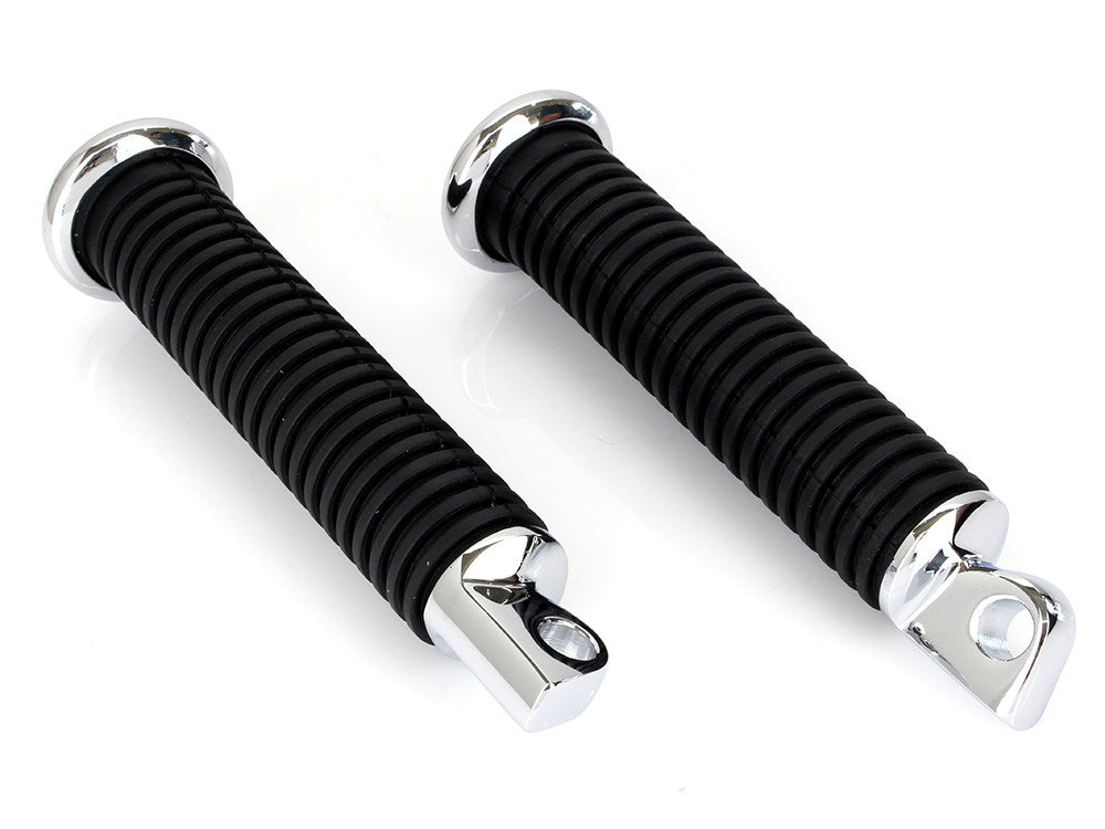 Extended Footpegs with Black Rubber & Male Mounts - Chrome.