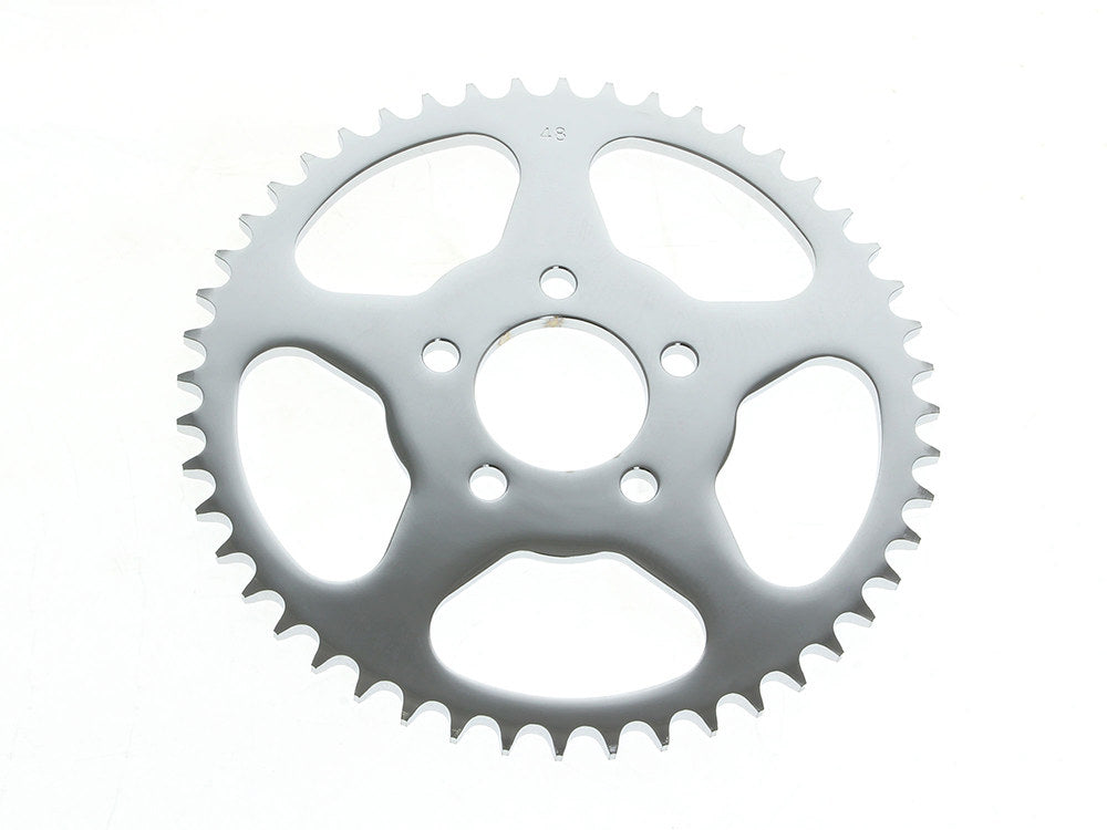 48 Tooth, Flat Steel Rear Chain Sprocket - Chrome. Fits Big Twin 2000up & Sportster 2000-2021.