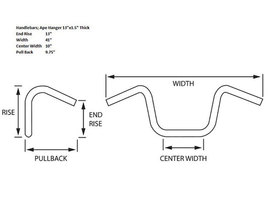 13in. x 1-1/2in. Ape Hanger Handlebar - Black.