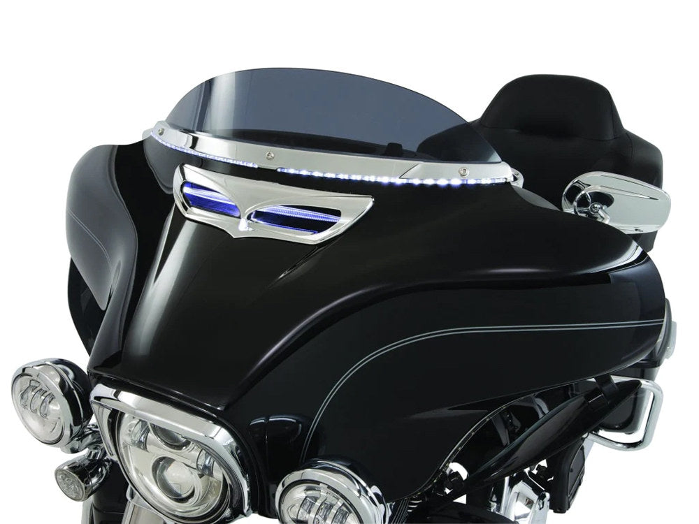 Horizon LED Windshield Trim with Sequential Amber Turn, White Run & Smoke Lens - Chrome. Fits Touring 2014-2023