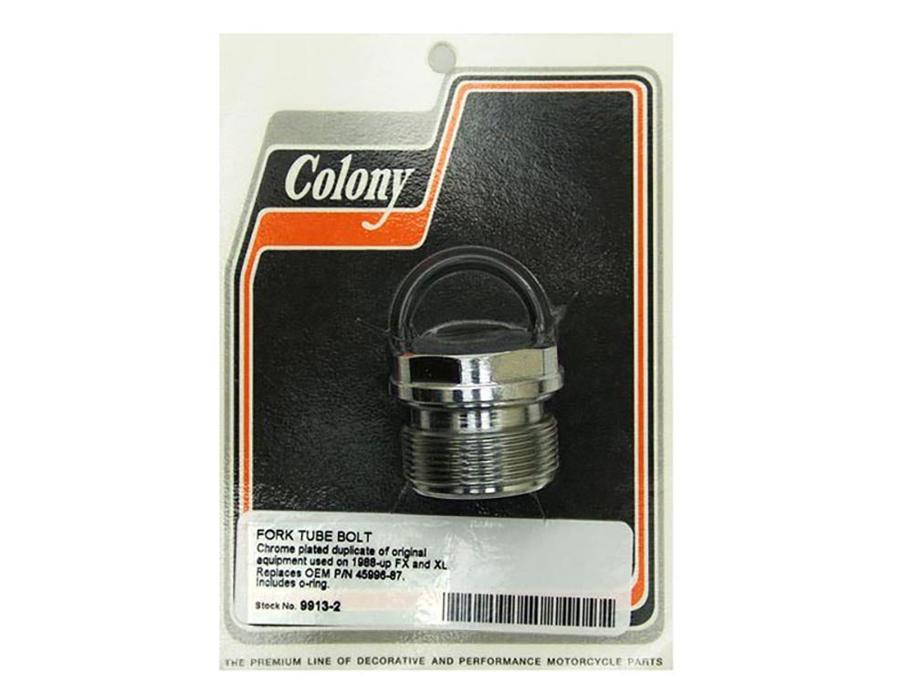 Fork Tube Bolt - Chrome. Fits Dyna 1994-2005, FXR 1987-1994 & Most Sportster 1991-2021 with 39mm Fork Tubes.