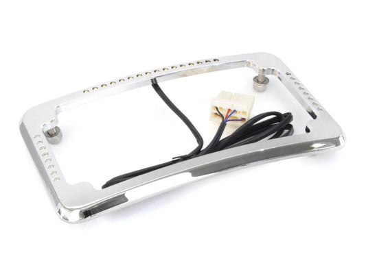 Curved Slick Signal Run, Turn, Brake & Number Plate Frame - Chrome. Fits Softail 1999-2010, FXD 1999-2017 & Sportster 1999-2021.
