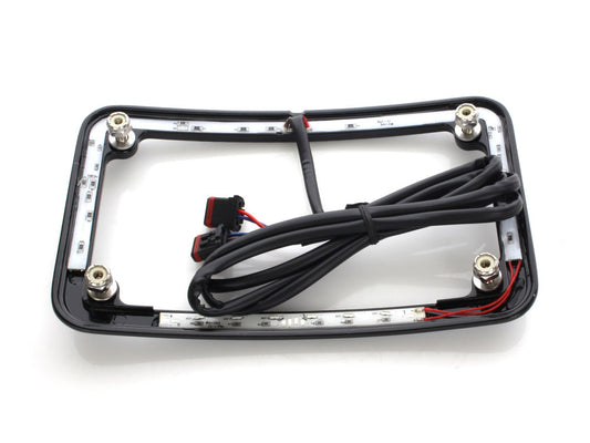 Curved Slick Signal Run, Turn, Brake & Number Plate Frame - Black. Fits Softail 2018up.