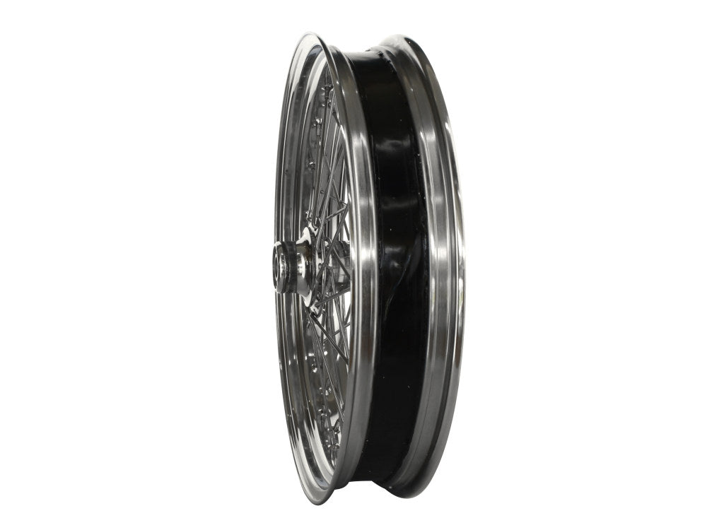 21in. x 3.5in. 40 Spoke Cross Laced Front Wheel - Chrome. Fits Softail Heritage 2011up, Deluxe 2011-2020, Slim 2012-2021 & Fatboy 2011-2017