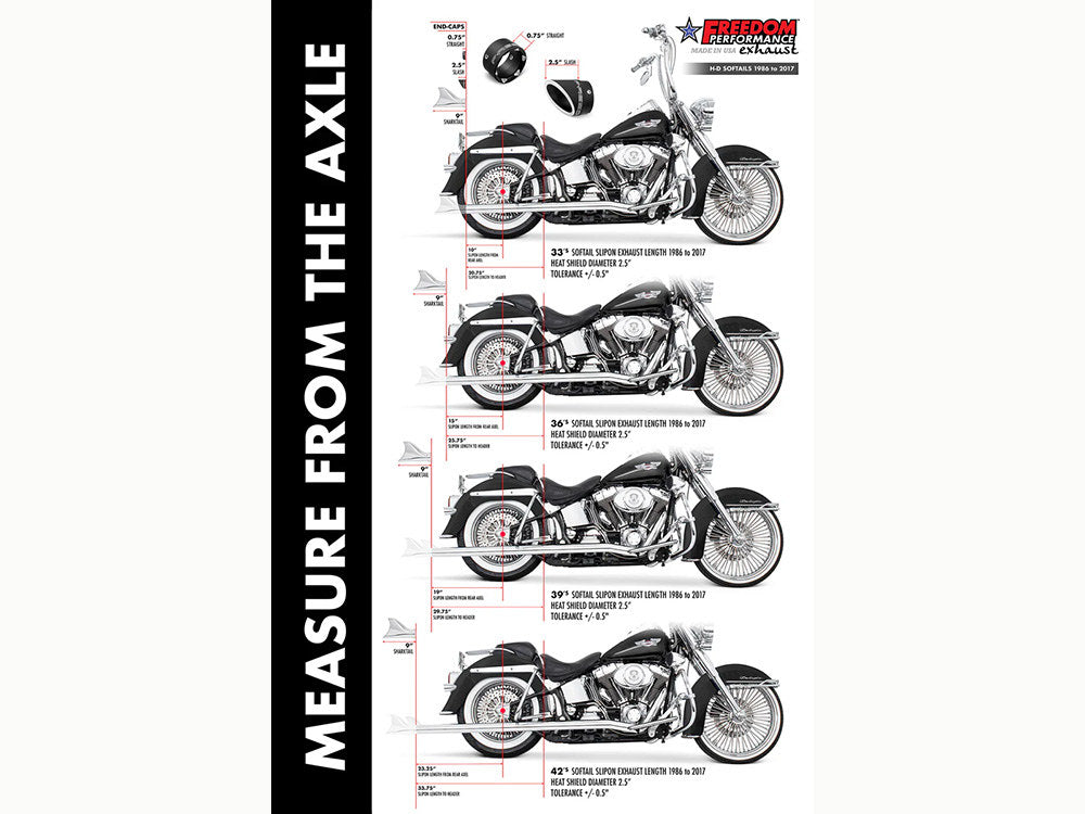 33in. True Dual SharkTail Exhaust - Chrome. Fits Softail 2007-2017.