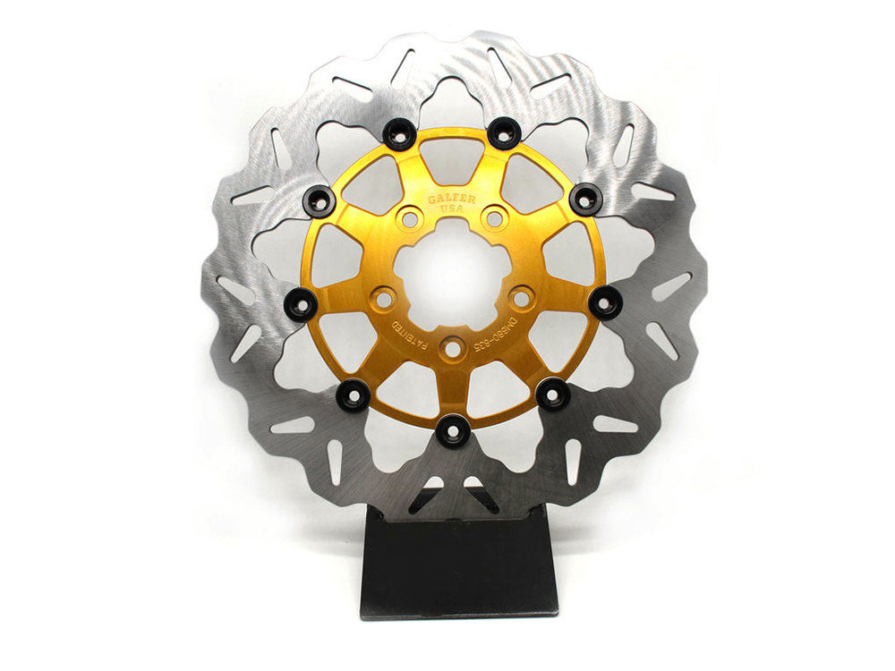11.8in. Front Wave Floating Disc Rotor with Gold Carrier. Fits Dyna 2006-2017, Softail 2015up, Sportster 2014-2021 & Some Touring 2008-2023
