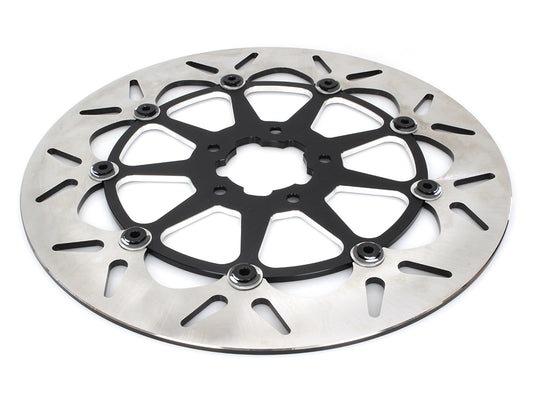 13in. Front Round Floating Disc Rotor with Contrast Cut Carrier. Fits most Big Twin 2000up when upgrading to 13in. x 6 Piston Caliper.