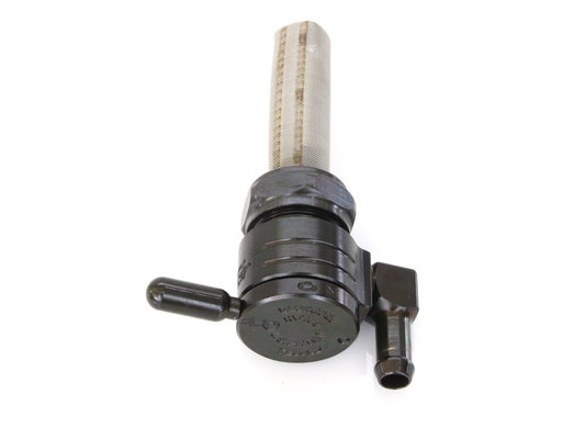 High-Flow Fuel Tap / Petcock with 22mm Thread & 5/16in. Downward Facing Fuel Outlet - Black. Fits Softail 1984-2006, Dyna 1991-2006, FXR 1982-1994, Touring 1988-2006, Sportster 1975-2006 & 4Spd Big Twin 1975-1986