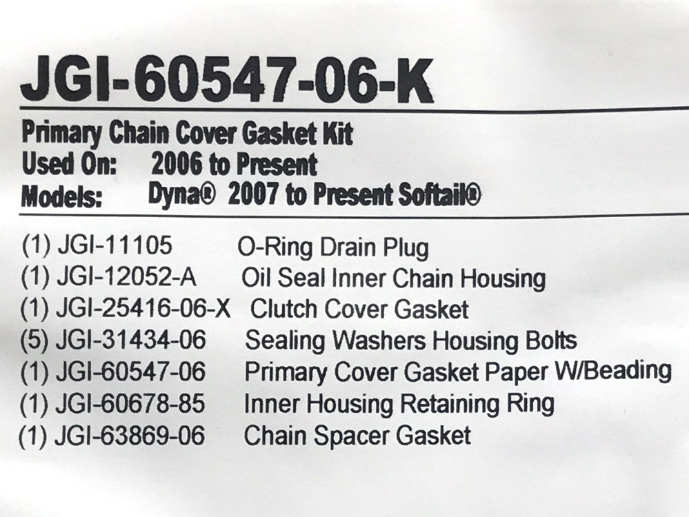 Primary Cover Gasket Kit. Fits Softail 2007-2017 & Dyna 2006-2017.