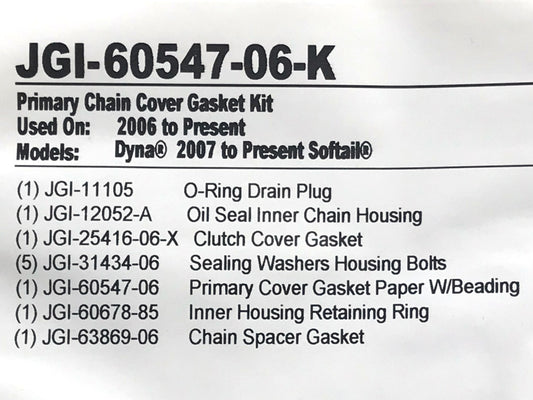 Primary Cover Gasket Kit. Fits Softail 2007-2017 & Dyna 2006-2017.