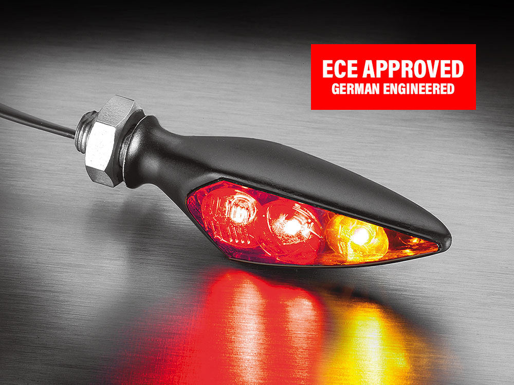 Rhombus S DF LED Right Hand Rear Turn Signal - Amber Turn - Red Run/Brake - Black.