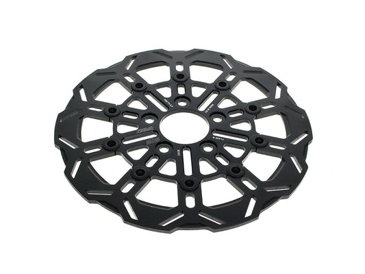11.5in. Rear 10-Spoke Disc Rotor - Polished Band & Black Carrier. Fits Big Twin 2000up & Sportster 2000-2010.