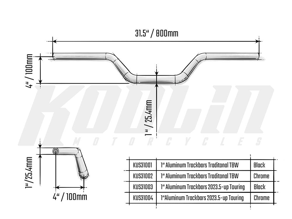 Aluminum Track Bars 1in.- Black