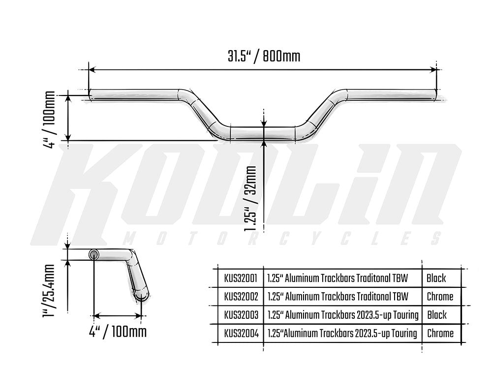 Aluminum Track Bars 1-1/4in. - Chrome