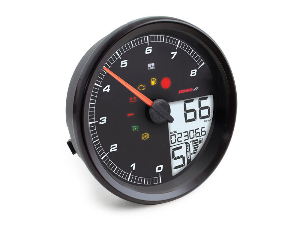 4-1/2in. Tank Mount Speedometer with Tachometer - Black. Fits Softail 2011-2017, Road King 2014up & Dyna Switchback, Custom & Fat Bob 2012-2017.