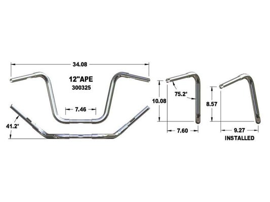 12in. x 1-1/4in. Fat Ape Hanger Handlebar - Chrome.
