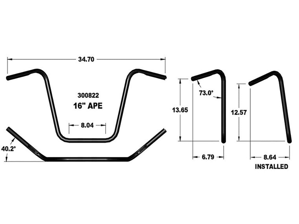 16in. x 1in. Ape Hanger Handlebar - Black.