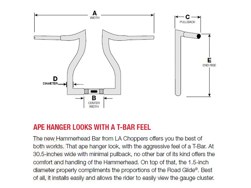 12in. x 1-1/2in. Hammerhead Handlebar - Gloss Black. Fits Road Glide 2015-2023 & Road King Special 2017-2025