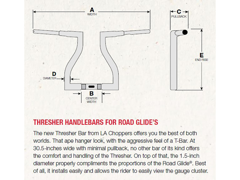 12in. x 1-1/2in. Thresher Handlebar - Gloss Black. Fits Road Glide 2015-2023 & Road King Special 2017-2025