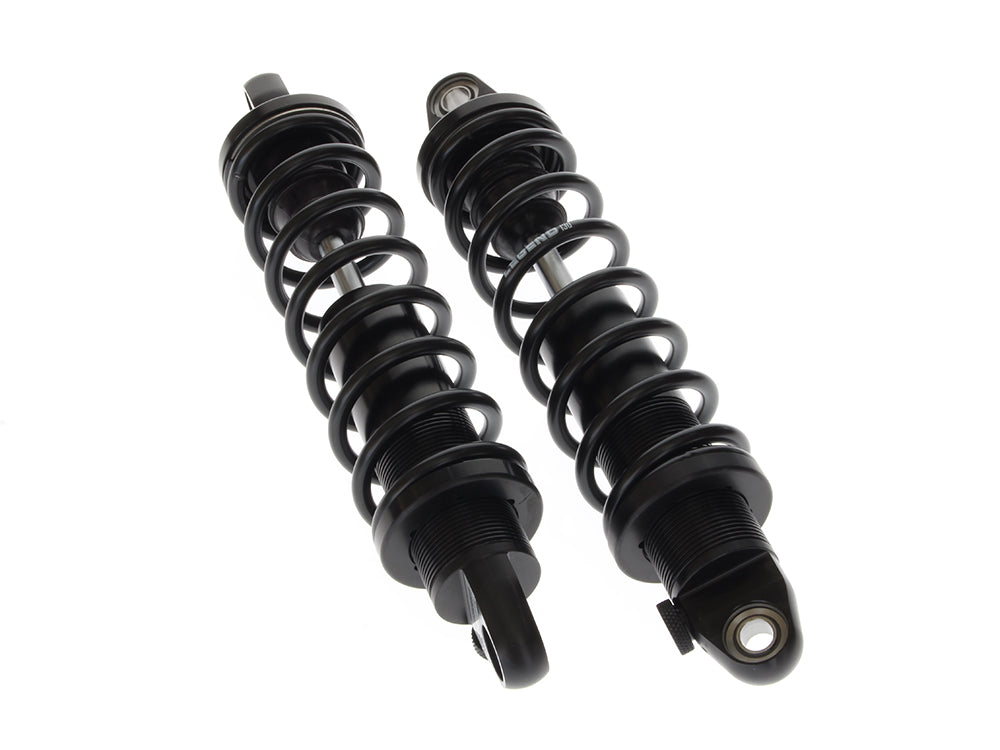 REVO-A Series, 13in. Adjustable Heavy Duty Spring Rate Rear Shock Absorbers - Black. Fits Dyna 2006-2017.
