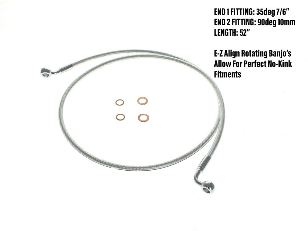 52in. E-Z Align Front Brake Line with 7/16in. x 35 Degree Banjo - Sterling Chromite.