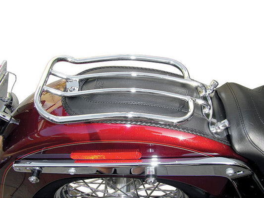 Solo Seat Luggage Rack - Chrome. Fits Deluxe & Heritage 2005-2017 & Fat Boy 2007-2017.