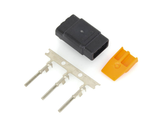 DTM 3-Position Deutsch Plug with (3) Stamped Terminals & Wedgelock - Black.