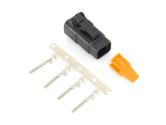 DTM 4-Position Deutsch Plug with (4) Stamped Terminals & Wedgelock - Black.