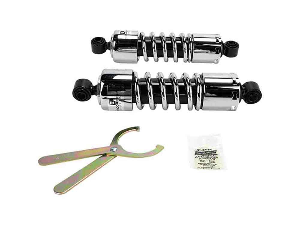 412 Series, 11in. Standard Spring Rate Rear Shock Absorbers - Chrome. Fits Dyna 1991-2017 & FLD 2012up.