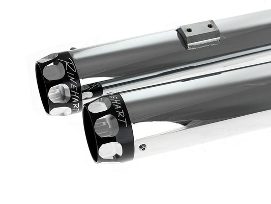 3in. Slip-On Mufflers - Chrome with Black Scalloped End Caps. Fits Softail Deuce 2007 & Fat Boy 2007-2017