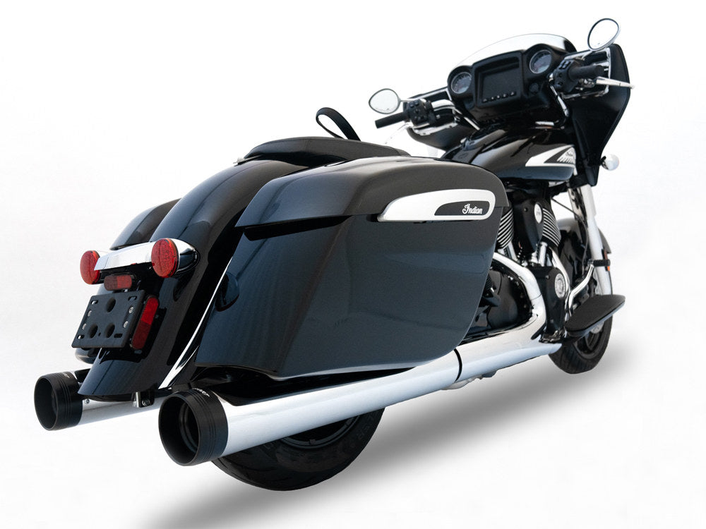 4.5in. DBX45 Slip-On Mufflers - Chrome with Black End Caps. Fits Indian Big Twin 2014up with Hard Saddle Bags.