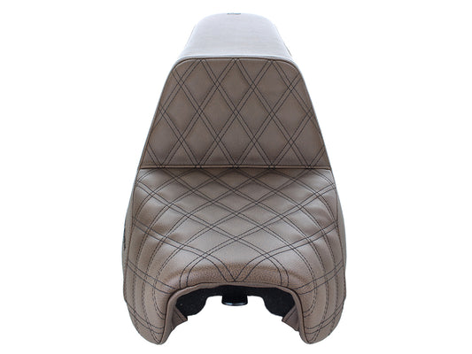 Brown Step-Up LS Dual Seat with Black Double Diamond Lattice Stitch. Fits Dyna 2006-2017.