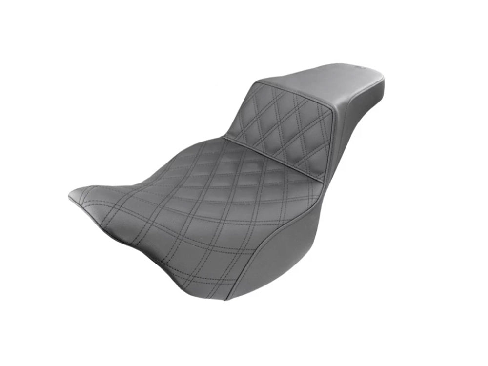 Extended Reach Step-Up LS Dual Seat with Black Double Diamond Lattice Stitch. Fits Most Touring 2008-2024