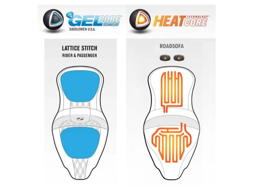 Heated, Extended Reach Roadsofa LS Dual Seat With Black Double Diamond Lattice Stitch. Fits Most Touring 2008-2024