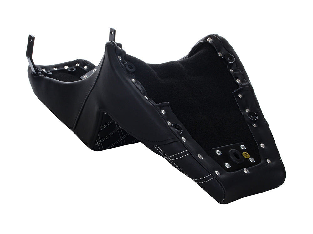 Step-Up LS Dual Seat with Silver Double Diamond Lattice Stitch. Fits Scout Bobber 2018-2024