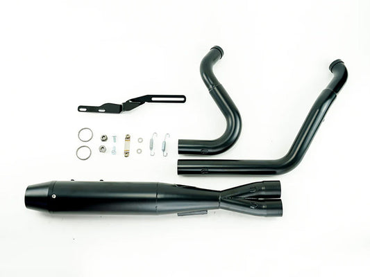 Mid Length 2-into-1 Exhaust with Welded End Cap - Black. Fits Touring 1995-2016.