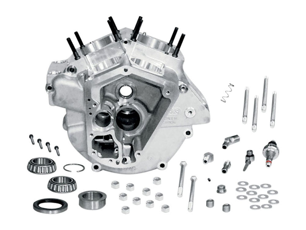 Alternator Style Crankcase Assembly with Stock Bore - Natural. Fits Big Twin 1970-1984.