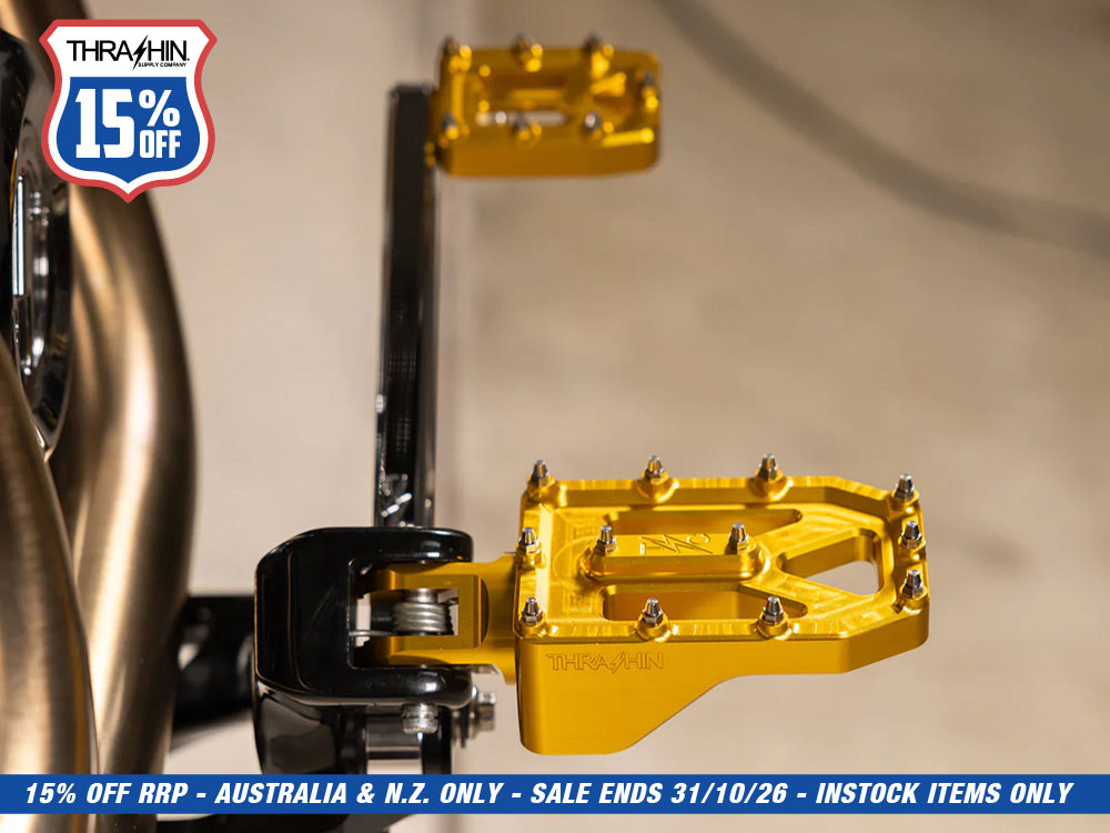 Aggressor Footpegs - Gold. Fits Softail 2018up Front Rider