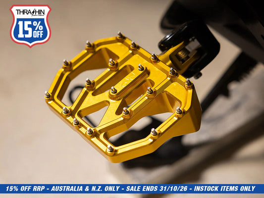Aggressor Mini Floorboards - Gold. Fits Softail 2018up Front Rider