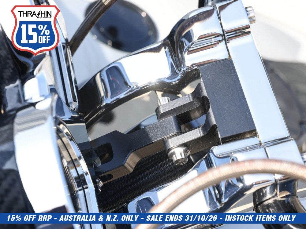 Thrashin OG Risers to Gauges Relocation Bracket - Black. Fits Thrashin' Gauge housings.