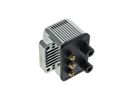 Ignition Coil - Chrome. Fits Big Twin 1970-1999 & Sportster 1971-2003 Models with Upgraded Single Fire Ignition