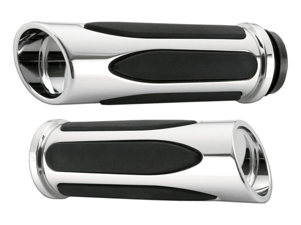 Deep Cut Comfort Handgrips - Chrome. Fits H-D with Throttle Cable.