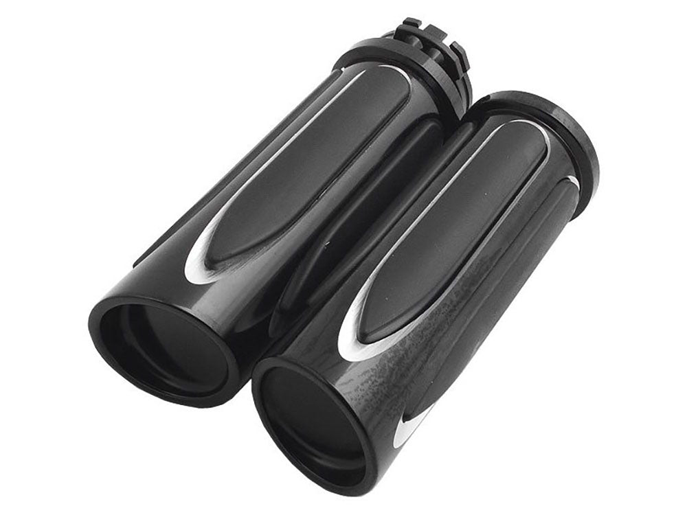 Deep Cut Comfort Handgrips - Black. Fits H-D with Throttle Cable